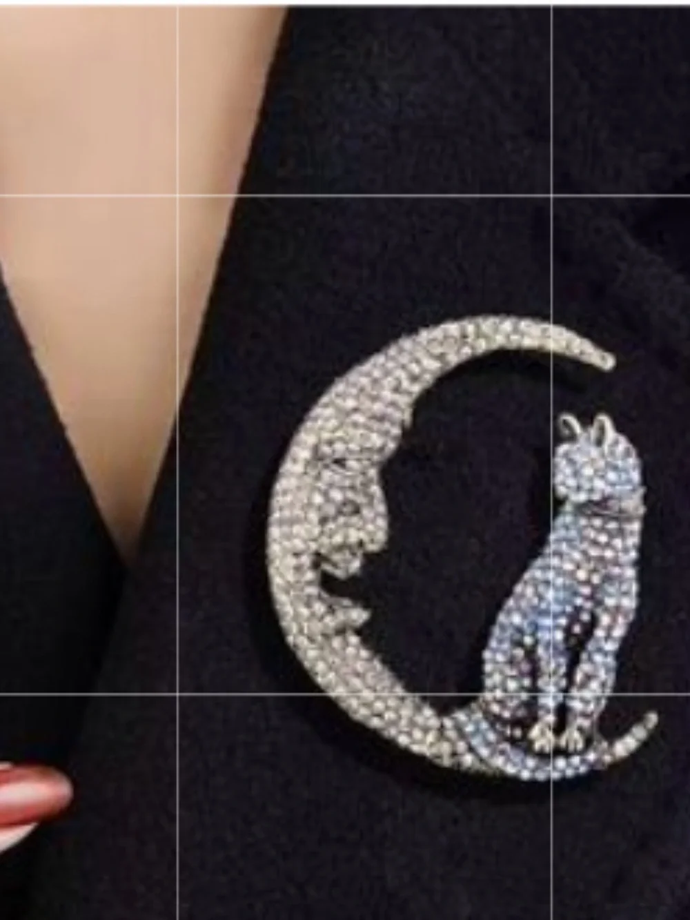 Large Cat & Moon Completely Bedazzled Brooch